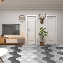 Sanpyl Decorative Sticker Hexagonal Floor Sticker PVC Sticker Pack of 10 Tile Stickers for Bathroom, Kitchen, TV Walls, Living Room Kitchen