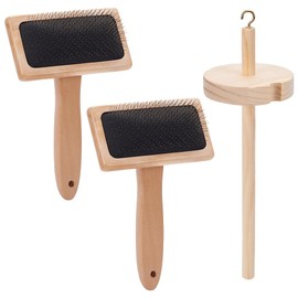 UNICRAFTALE 3Pcs Wool Carders Needle Felting Brushes with Top Whorl Frop Spindle Wooden Spinning Slicker Brushes Carders for Yarn Weaving Blending Roving Craft Felt Sewing Project Kit Supplies