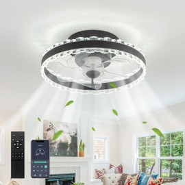 Soulfu 15.7" Low-Profile Ceiling Fan with Light and Remote - Bladeless Bedroom Fan, Stepless Dimmable, 6 Wind Speeds, Modern Style for Small Rooms