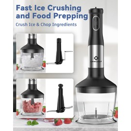 LINKChef 7 in 1 Immersion Blender Scratch Resistant, 2 Titanium Steel Blades 800W Hand Blender, 20 Speed and Turbo Mode Stick Blender Immersion with Whisk, Milk Frother, Food Processor, Beaker