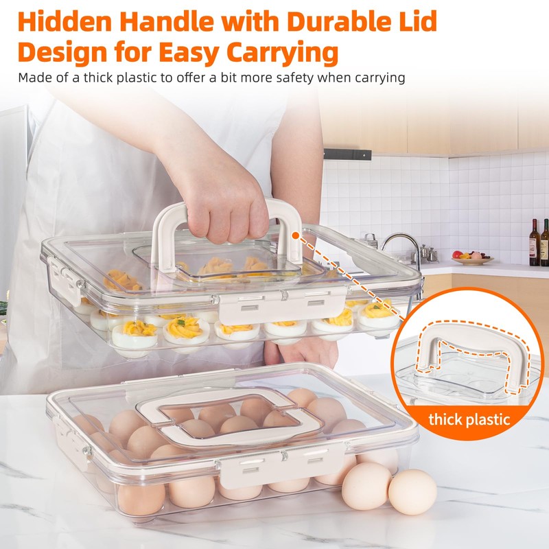 MesRosa 2 Pack Deviled Egg Containers with Lid and Handle,