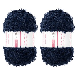 sourcing map 2 Skeins Fur Yarn Soft Fluffy Chunky Yarn Fuzzy Eyelash Yarn Navy Blue for Crocheting Knit Clothes Bag - 55Yard/50m, 3.31ozx2