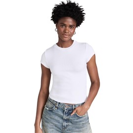 perfectwhitetee Women's Jude Ribbed Baby Tee, White, S