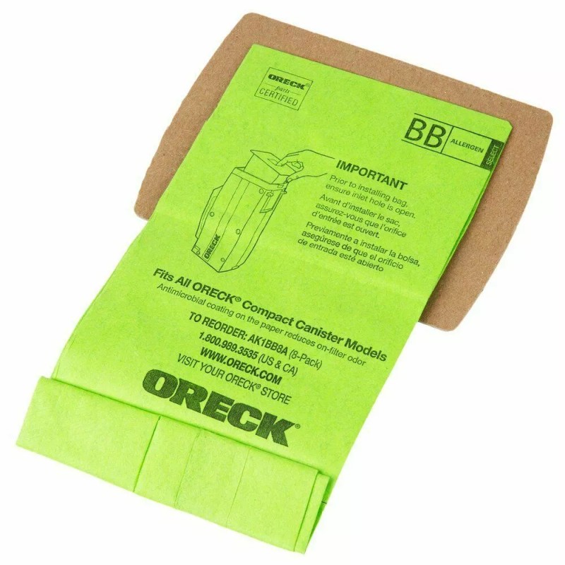 Oreck Super-Deluxe Compact Canister Bags Green, 8 Bags + 1
