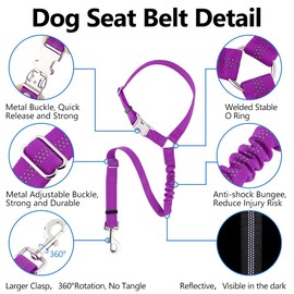 Plutus Pet Dog Seat Belt for Car Headrest, Reflective and Adjustable Restraint with Elastic Bungee for Safety, Vehicle Seatbelt Harness for Small Medium Large Dogs and Cats