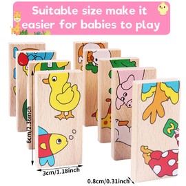 Xerteam Wooden Kids Dominoes, 15 Pcs of Dominoes for Children with Cartoon Farm Patterns, Dominoes Set with Cute Animal Patterns Wood Harmless Paint, Kids Dominoes Game (2 years old and above)