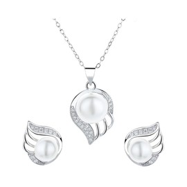 ankbrats 925 Sterling Silver Pearl Jewellery Set, Hypoallergenic Angel Wings Freshwater Pearl Set Girls, Pearl Earrings, Pearl Necklace, Wedding Jewellery, Gift for Women, Sterling Silver