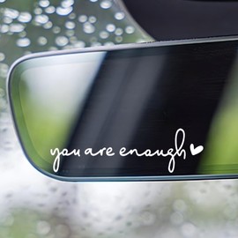 3X You are Enough Car Mirror Decal, Rearview Mirror Decal, Car Mirror Accessories, Rearview Mirror Accessories, Car Decals for Women, Cute Car Stickers, Car Decal Stickers (White)