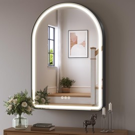 Wiserset Bathroom Led Mirror, 28"x 40" Black Arched Bathroom Vanity Mirror with Lights, Smart Mirror with Brushed Aluminum Frame for Bedroom with Anti-Fog Dimmable 3 Colors and Lights