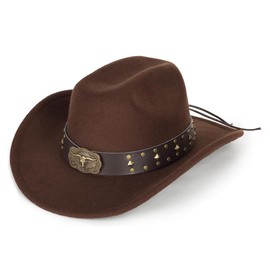 Classic Black Western Felt Roll Up Brim Cowboy and Cowgirl Hat for Women and Men - Decoration with Western Belt Bukle