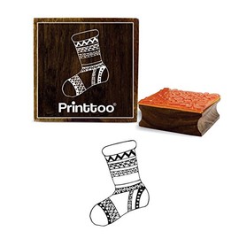 Printtoo Card Paper Christmas Socks Design Brown Wooden Rubber Stamp Print Block-2 x 2 Inches