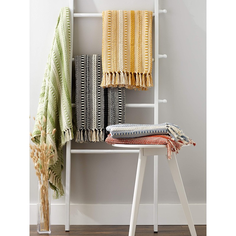 DII Braided Striped Decorative Throw Blanket, 50x60, Black