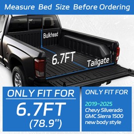 PZ Soft Roll Up Truck Bed Tonneau Cover Compatible with 2019-2025 Chevy Silverado GMC Sierra 1500 New Body Style 6.7ft(78.9") Bed Fleetside, Not fit CarbonPro Bed
