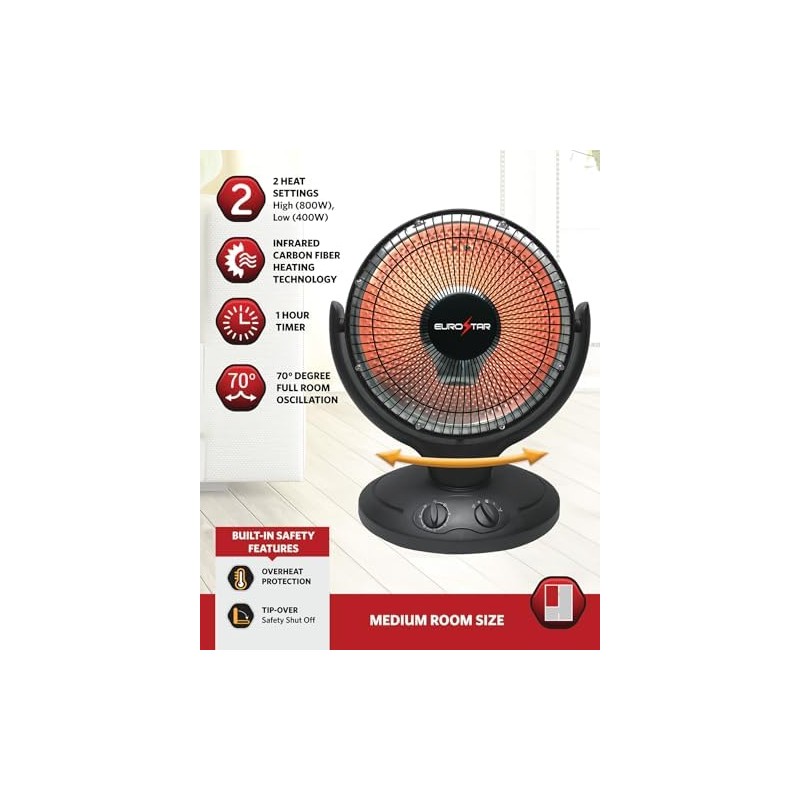 EUROSTAR PH998BK Infrared Oscillating Dish Heater