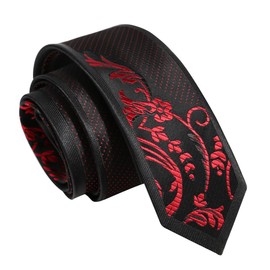 Yongchuantie Fashion 2.36'' Slim Ties for Men Business Casual Wedding Party Necktie 6CM Wine Red Paisley Pattern Symmetrical Tie with Gift Box (Black Red Retro Polka Dot)