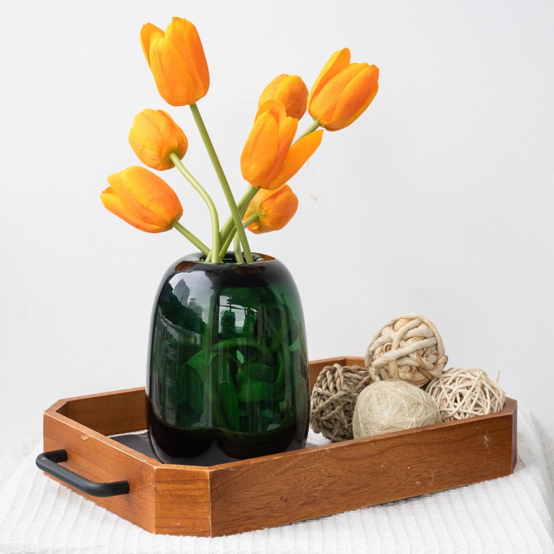 Relexome Dark Green Glass Flower Vase for Centerpieces Flowers 6.7