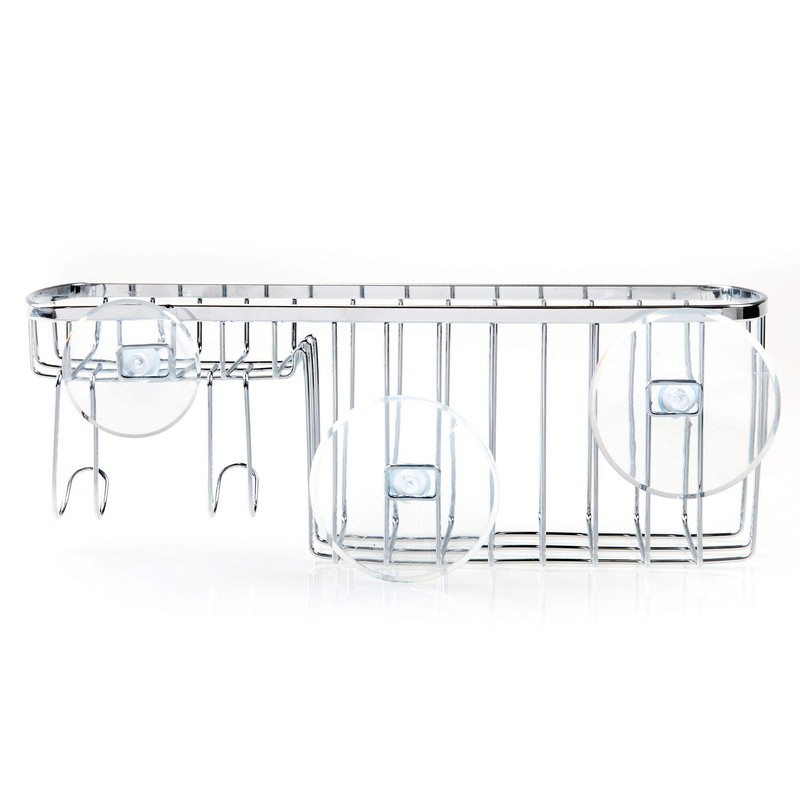 iDesign Gia Polished Stainless Steel Bathroom Suction Combo Organizer Basket