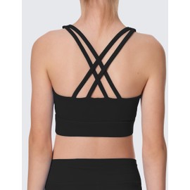 AugIris Girls Sports Bra Training Scoop Neck Cross Back Bras for Teens Kids Sports Comfort Girls Bra Tops Black