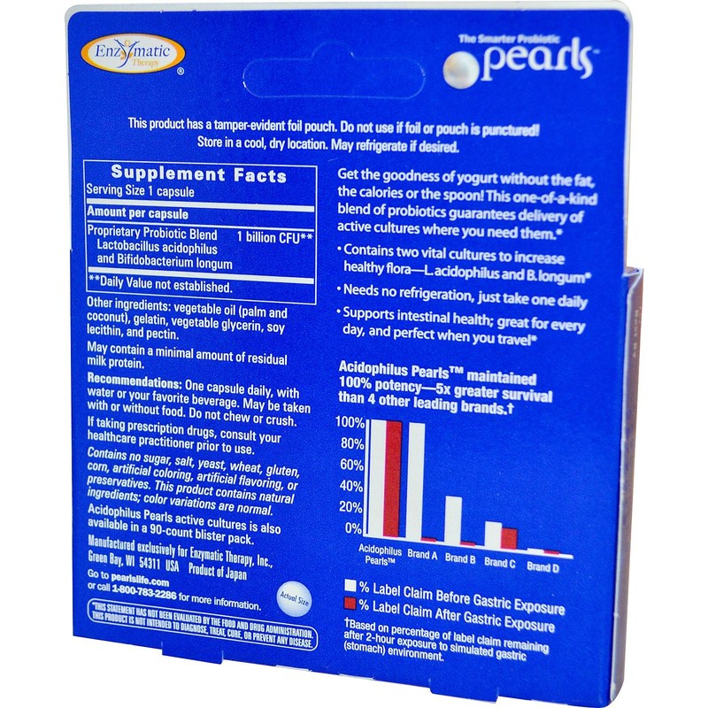 Enzymatic Therapy - Acidophilus Pearls - 30 Capsules