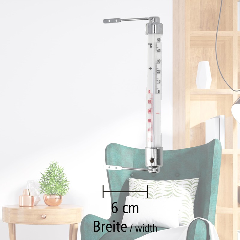 Lantelme Wiener Window Thermometer, Glass, Chrome-Plated Metal, Long 20 cm