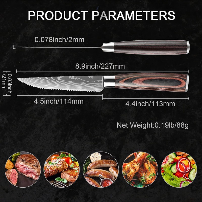 XT XITUO Serrated Steak Knife Set - 6pcs Premium 4.5