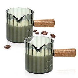 Steviieden Espresso Cups Set of 2, 4 OZ Espresso Shot Glass with Handle V-Shaped Mouth, Ribbed Milk Frothing Pitcher, Glass Measuring Cup,Cappuccino Cup, Coffee Bar Accessories (Gray)