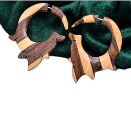 Fake Gauge Faux Drop Dangle Wooden Earrings Tribal Handmade Carved Unisex Men Women Girls Ladies Jewellery UK-60