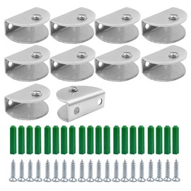WYAN 10 Pcs Adjustable Semicircular Glass Shelf Brackets,Wall Mounted Glass Clamp Shelf Supports,304 Stainless Steel,Adaptive 6-9MM Thickness Glass(with Screws)