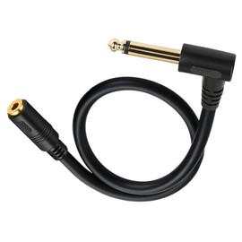 Seadream 3.5mm Female to 6.35mm TS Male Right Angle Connector, 1/4" Angle Male Mono to 1/8" Stereo Cord,Gold-Plated, Black