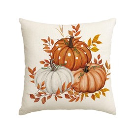 Artoid Mode Orange Pumpkins Maple Leaves Autumn Cushion Cover, 50x50 cm Fall Decorative Pillow Case Cover Sofa Living Room Outdoor Decor