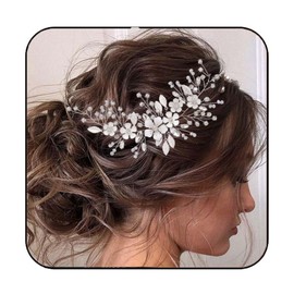 Vakkery Flower Bridal Wedding Hair Vine Silver Crystal Bridal Headpiece Rhinestone Wedding Hair Accessories for Women and Girls