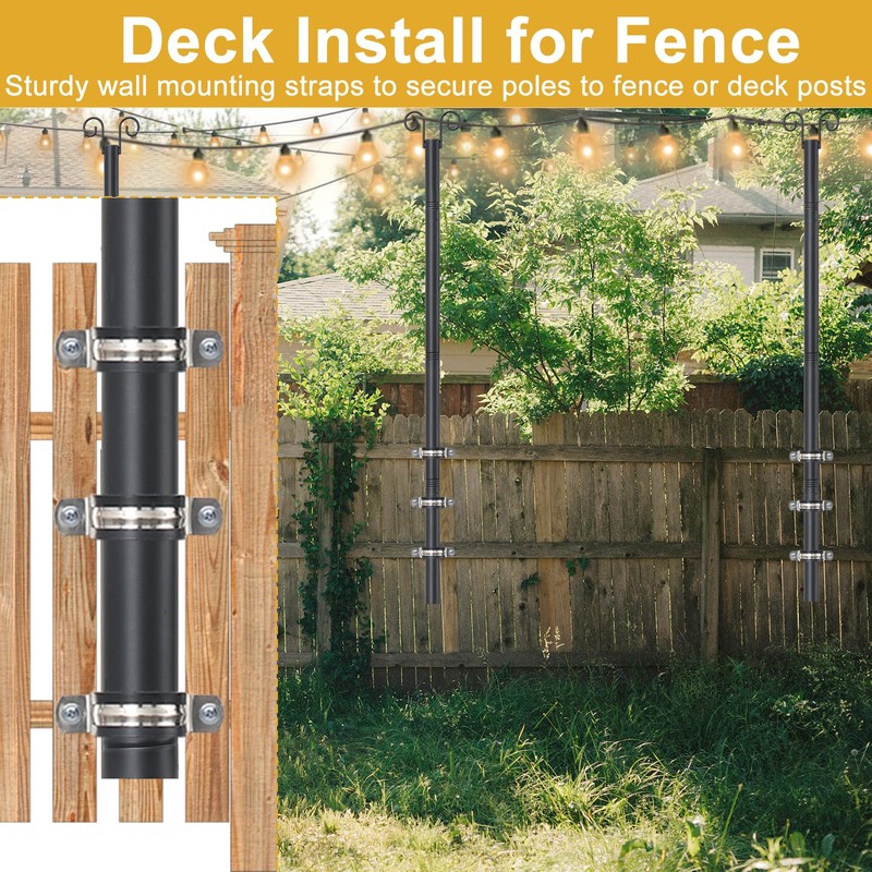 String Light Poles for Outside Deck 2 Pack 8FTHeavy Duty
