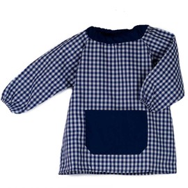 KLOTZZ Children's Painting Apron for Nursery, Checked Craft Coat, Baby Boys, navy