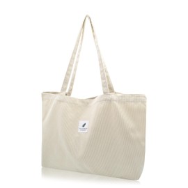 Corduroy Bag Women's Shoulder Bag Tote Bag Corduroy Women's Shopper Handbag Shoulder Bags Work Office Travel Shopping School Everyday, White L