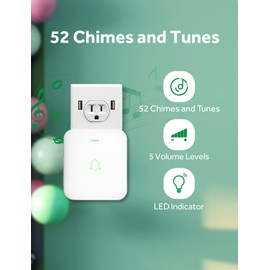AVANTEK Wireless Door Bell, CW-12 Mini Waterproof Doorbell Chime Operating at 1000 Feet with 52 Melodies, 5 Volume Levels & LED Flash
