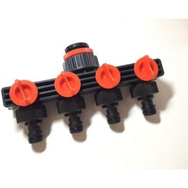 Suinga 4 Way Garden Tap Splitter 3/4" and 1" with Adjustable Flow Adapter Orange