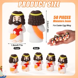 Lyreh Pack of 50 Small Jesus Statue with Red Heart, Miniature Easter Decoration Made of PVC Material, Mini Valentine's Day, Jesus Decor for Easter, Valentine's Day, Guest Gift and Decoration (Orange)