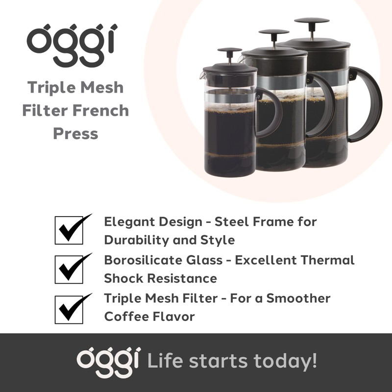 Oggi Triple Mesh Filter French Press Coffee Maker (12 fl