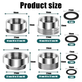QZKJQDD 4 Pcs Faucet Adapter Kit, Durable Tap Aerator for Kitchen Sink, Tap Aerator 4 Sizes for Connecting Garden Hose, Male & Female M22 Sink Faucet Adapter Set, with Gasket