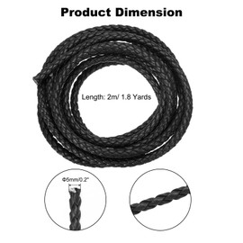 sourcing map Braided Leather Cords, Round Leather Strap, Soft Jewelry Leather Rope for Jewelry Making, Tie Making, Necklaces (5mm, 2 Yard, Black)
