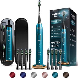 Cepillo de dientes eléctrico blanqueador Wagner Stern IntelliBrush Series con sensor de presión. Ofrece 4 modos de cepillado, 3 intensidades, 8 cabeza