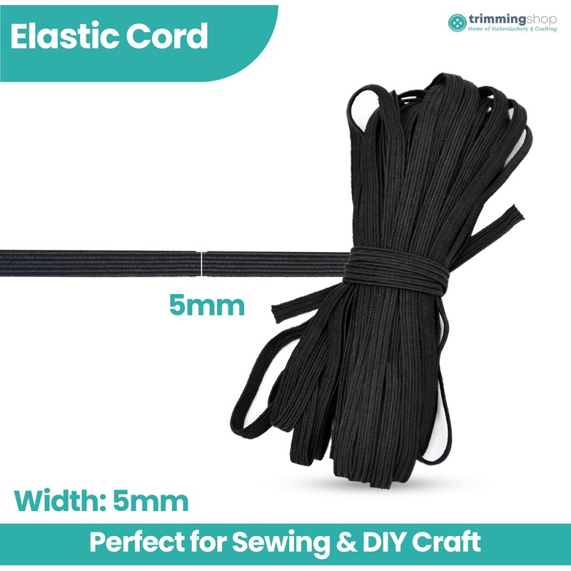 1 Metre Flat Elastic Band | 5mm Wide Black Stretchy