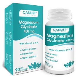 CANLIST Magnesium Glycinate Supplements 450mg for Bone & Muscle Health, Supports Deep Sleep, Muscle Relaxation & Stress Relief, High Absorption, Vegan, Non-GMO, 90 Capsules
