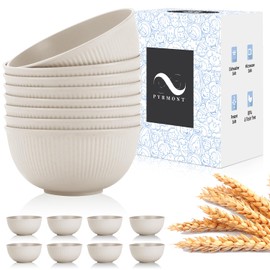 PYRMONT Wheat Straw Bowls 26 OZ Plastic Bowls Reusable, Unbreakable Soup Bowls, Bowl Set of 8, Cereal Bowl, Small Bowls for Kitchen, Dishwasher & Microwave Safe Bowls, BPA-Free (Beige)