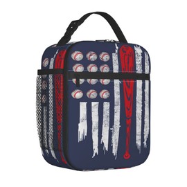tulpock Baseball American Flag Lunch Box Insulated Lunch Bag for Girls Boys Reusable Leakproof Cooler Portable Tote Lunchbox for Work Office Travel Picnic