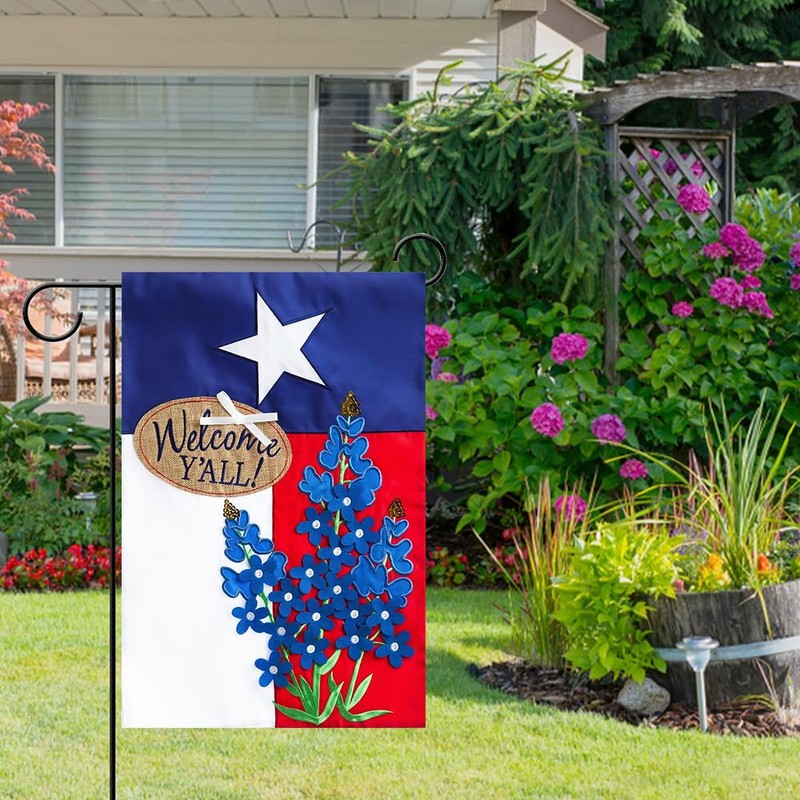 DMERBYL Evergreen Blue Bonnets Applique Garden Flag, 12.5 x 18