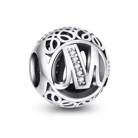 NINGAN Abalorio de Letra del Alfabeto, Plata de Ley 925, Compatible con Pulseras Europeas (Letra M)