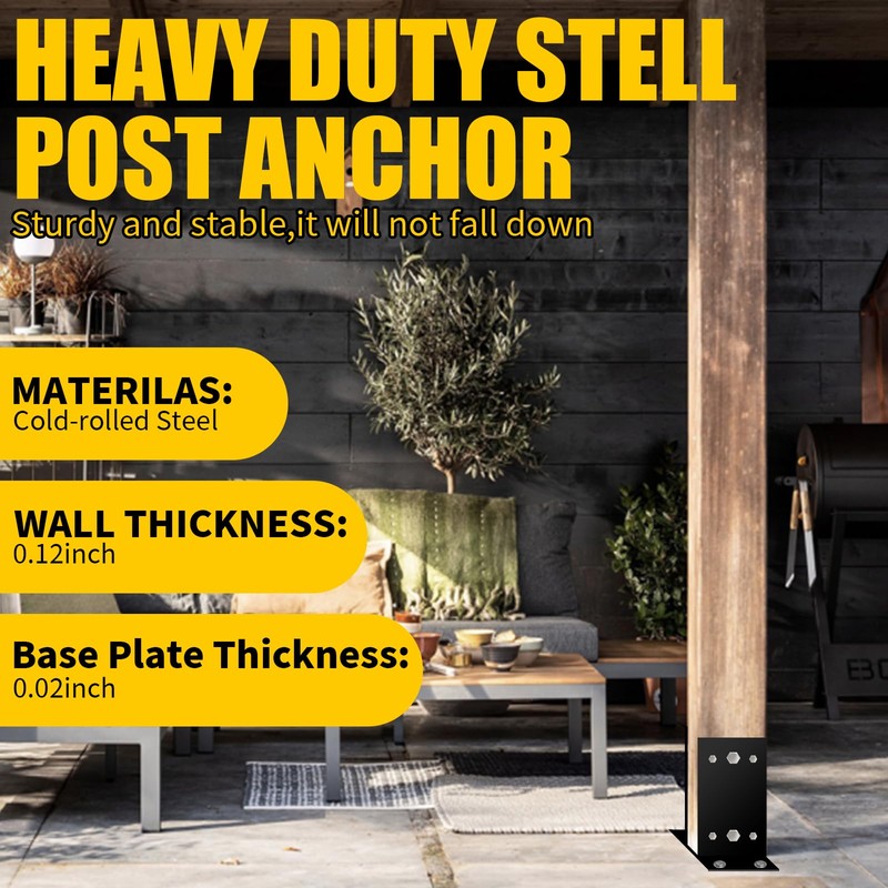 Qrooviiy 4"x4"(Actual:3.5"x3.5") Heavy Duty Post Base,Wood Fence Post Anchor Bracket,Black