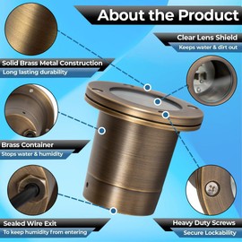 LED Spot Lights Outdoor Landscape Lighting Well Lights 177 - Solid Brass In Ground Light with 7W LED Bulb Security Landscape Lights for Long Lasting Home Garden Low Voltage Lighting Deck Lighting