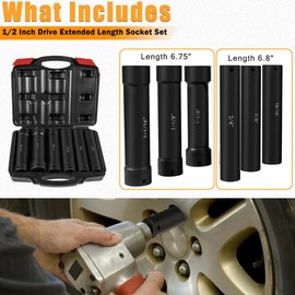 gokeshfly 1/2 Inch Drive Extended Length Impact Socket Set 6Pcs, Extra Deep Socket Set Kit Includs 3/4", 7/8", 15/16", 1-1/16”, 1-1/8", 1-1/4"